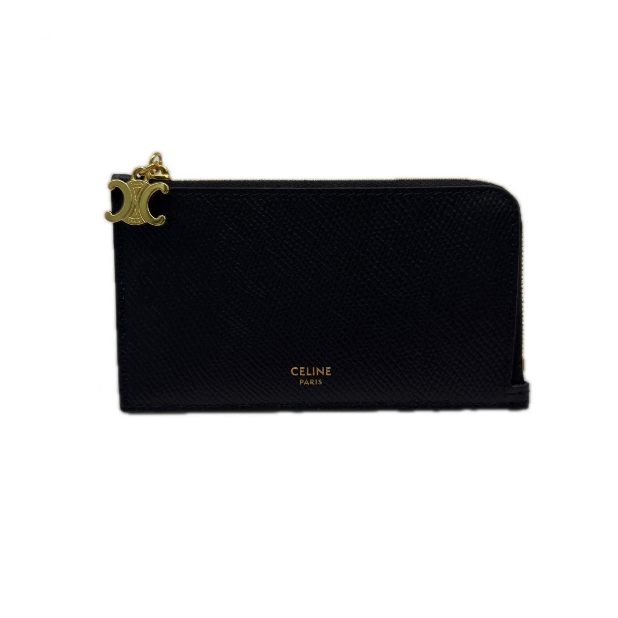 Celine Grained Calfskin Zip Long Card Holder L10083fvo WalletCoin Case Black